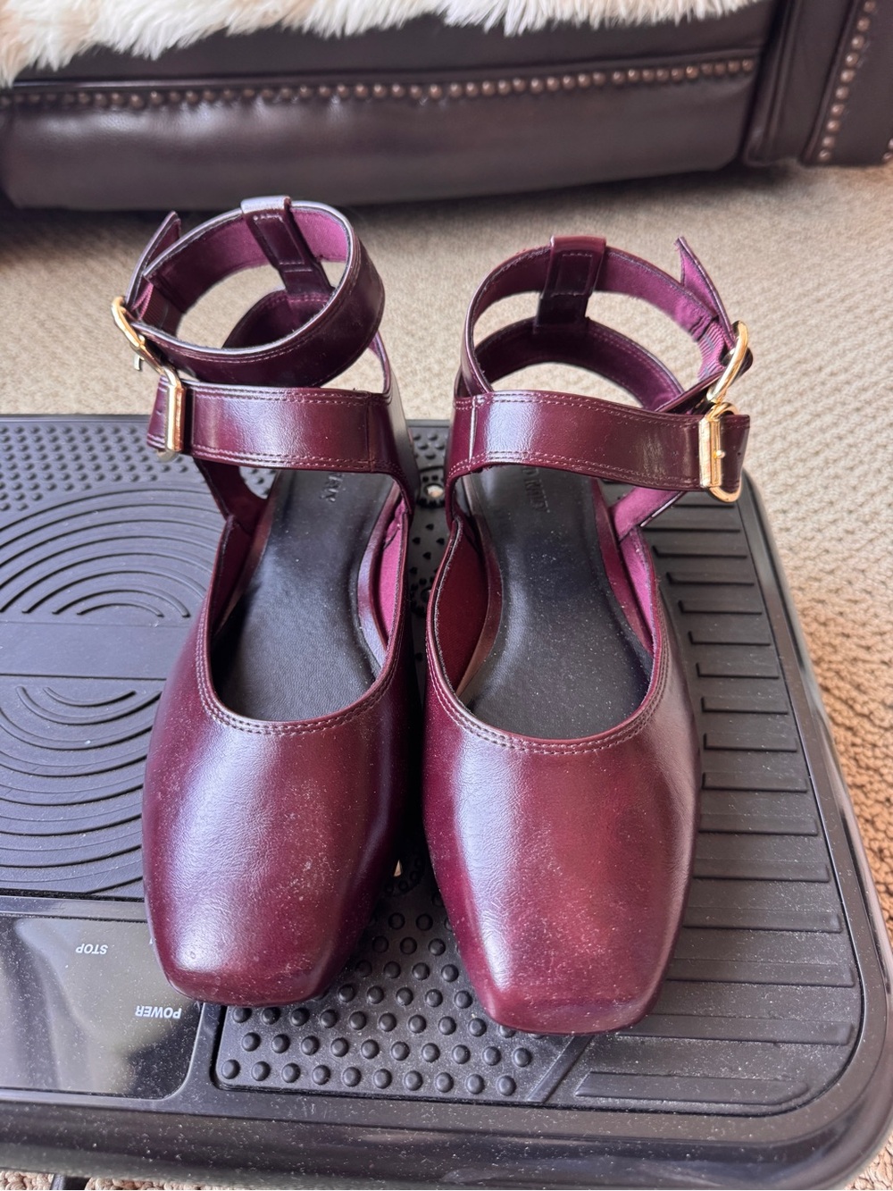 Old Navy Burgundy Ankle-Strap flats with Gold Buckles